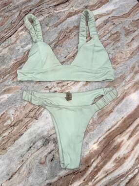 ZAFUL Ribbed Pastel Green Bikini Set